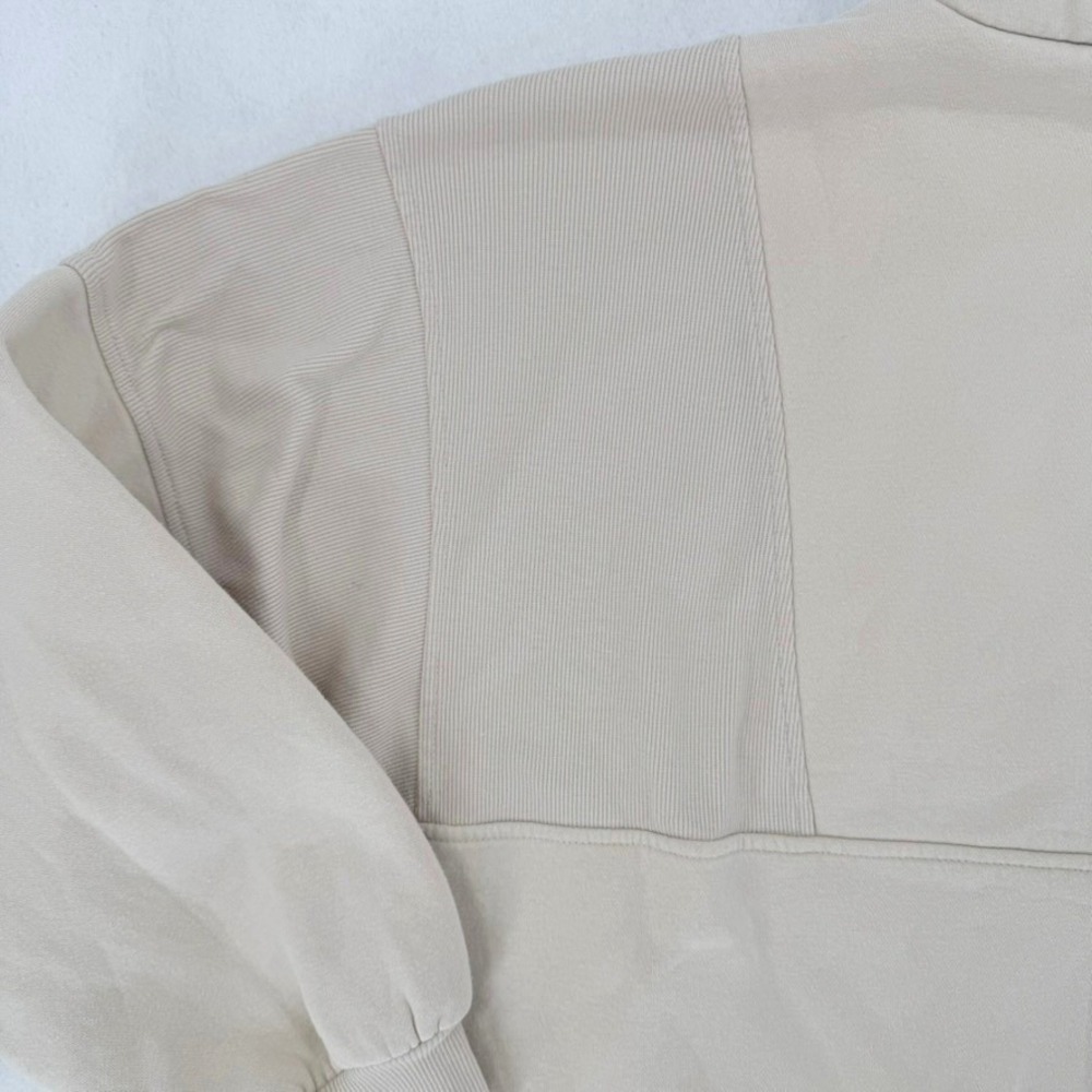 Quarter Zip Paneled Fleece Sweatshirt Mock Neck Oversized Beige Cream Women - Picture 9 of 11